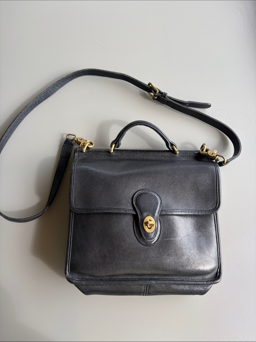 Vintage Coach Willis 9927 Black Leather Top-Handle Satchel with Gold Hardware